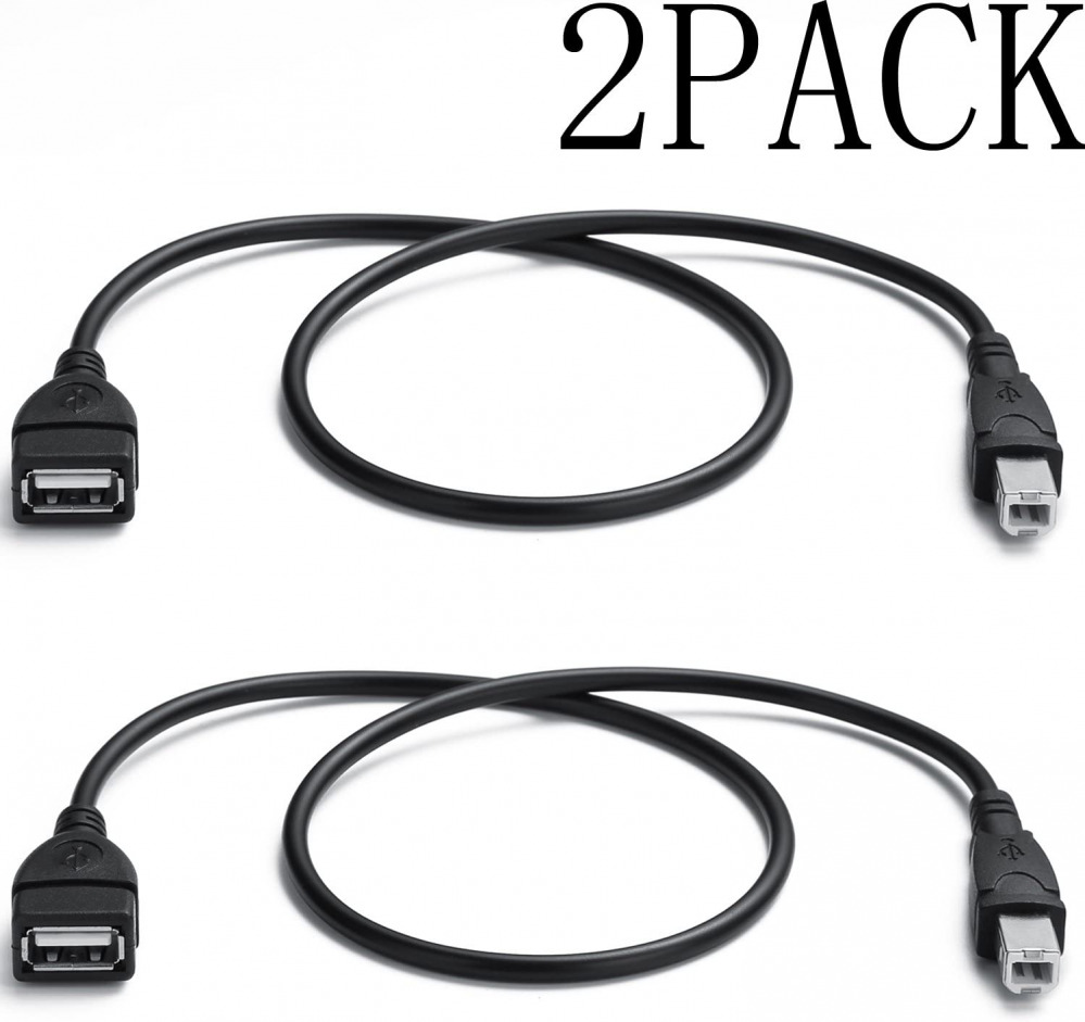 2 Pack USB 2.0 Cable A Female to B Male for USB_A-_B Cables, Black - Fresh Stock Dated February 2026