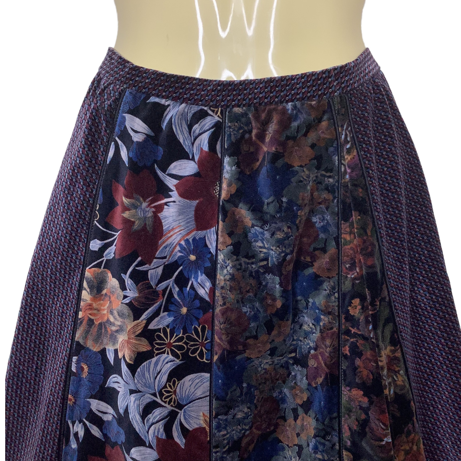 Vintage Skirt XS Velvet Patchwork Floral A Line Cottagecore Prairie Midi Zip 70s - Fresh Stock Dated March 2026