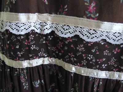 Vtg 70s Gunne Sax Tiered Ruffle Prairie Maxi Skirt 7 XS Brown Floral Lace Ribbon - Fresh Stock Dated March 2026