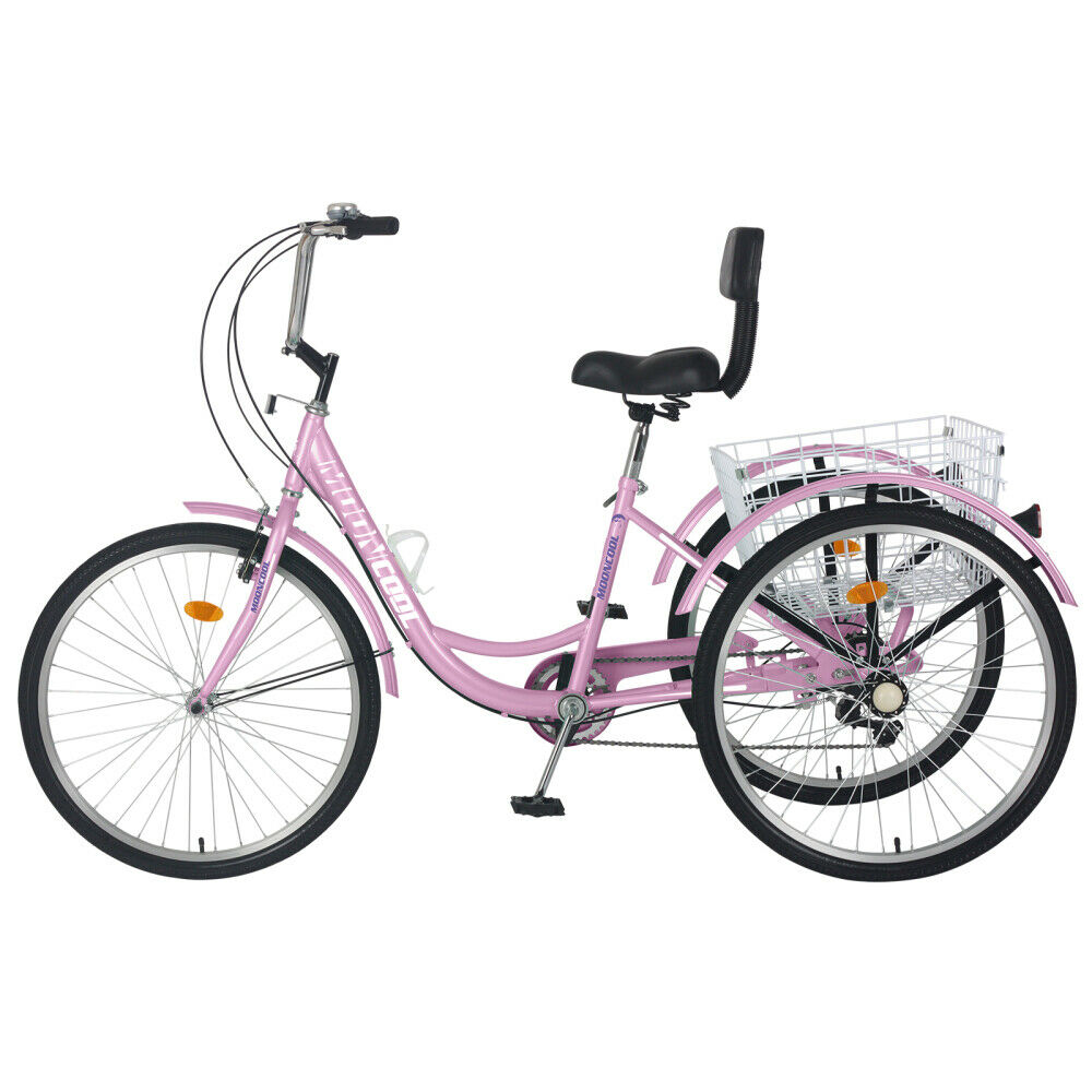 24'' 7 Speed Adult Trike Tricycle 3-Wheel Bike Bicycle with Basket & Backrest - Fresh Stock Dated February 2026