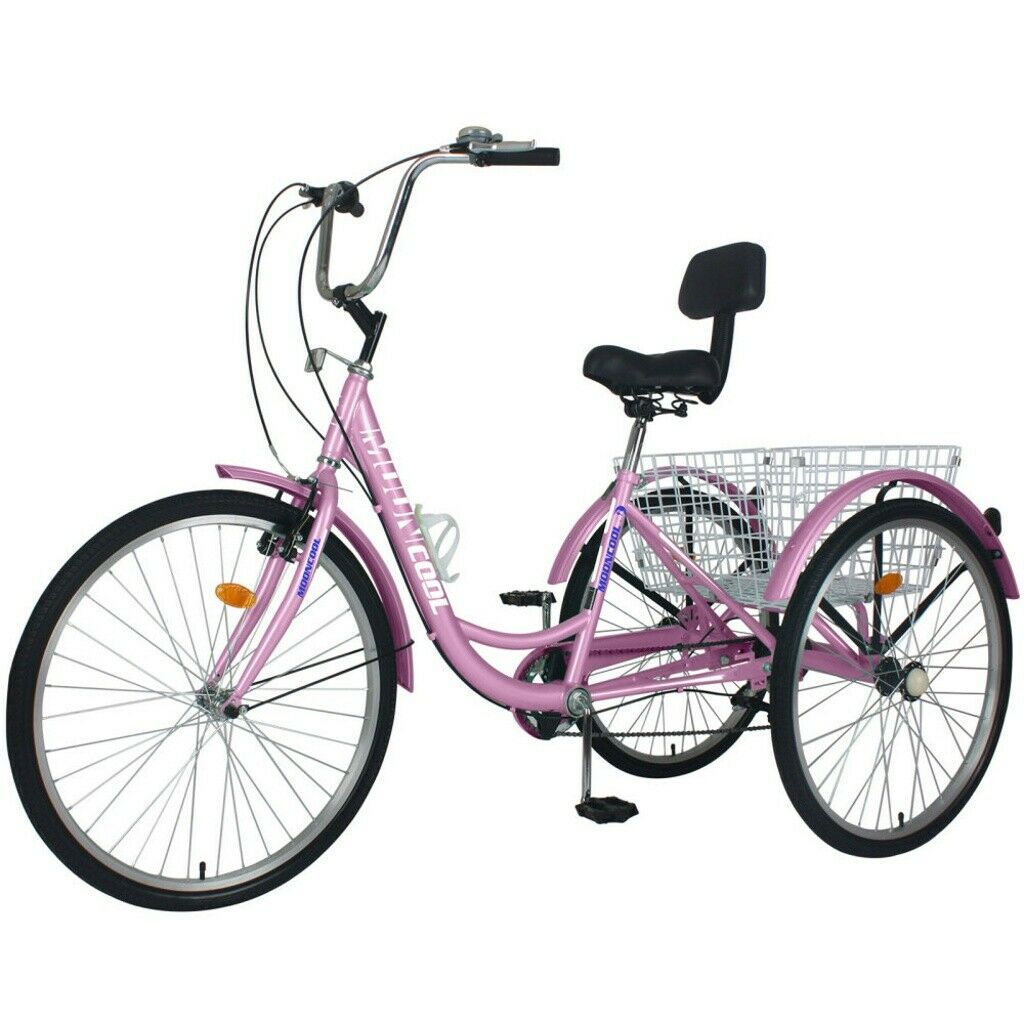 24'' 7 Speed Adult Trike Tricycle 3-Wheel Bike Bicycle with Basket & Backrest - Fresh Stock Dated February 2026