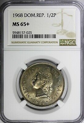 Dominican Republic 1968 1/2 Peso NGC MS65+ PLUS Mintage-600 000 KM# 21a.1 (025) - Fresh Stock Dated December 2025