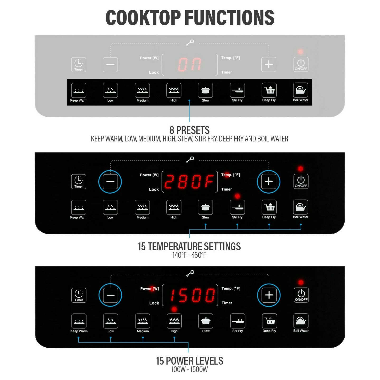 1500W Portable Induction Cooktop Countertop Burner with 15 Temp and Power Levels - Fresh Stock Dated December 2025