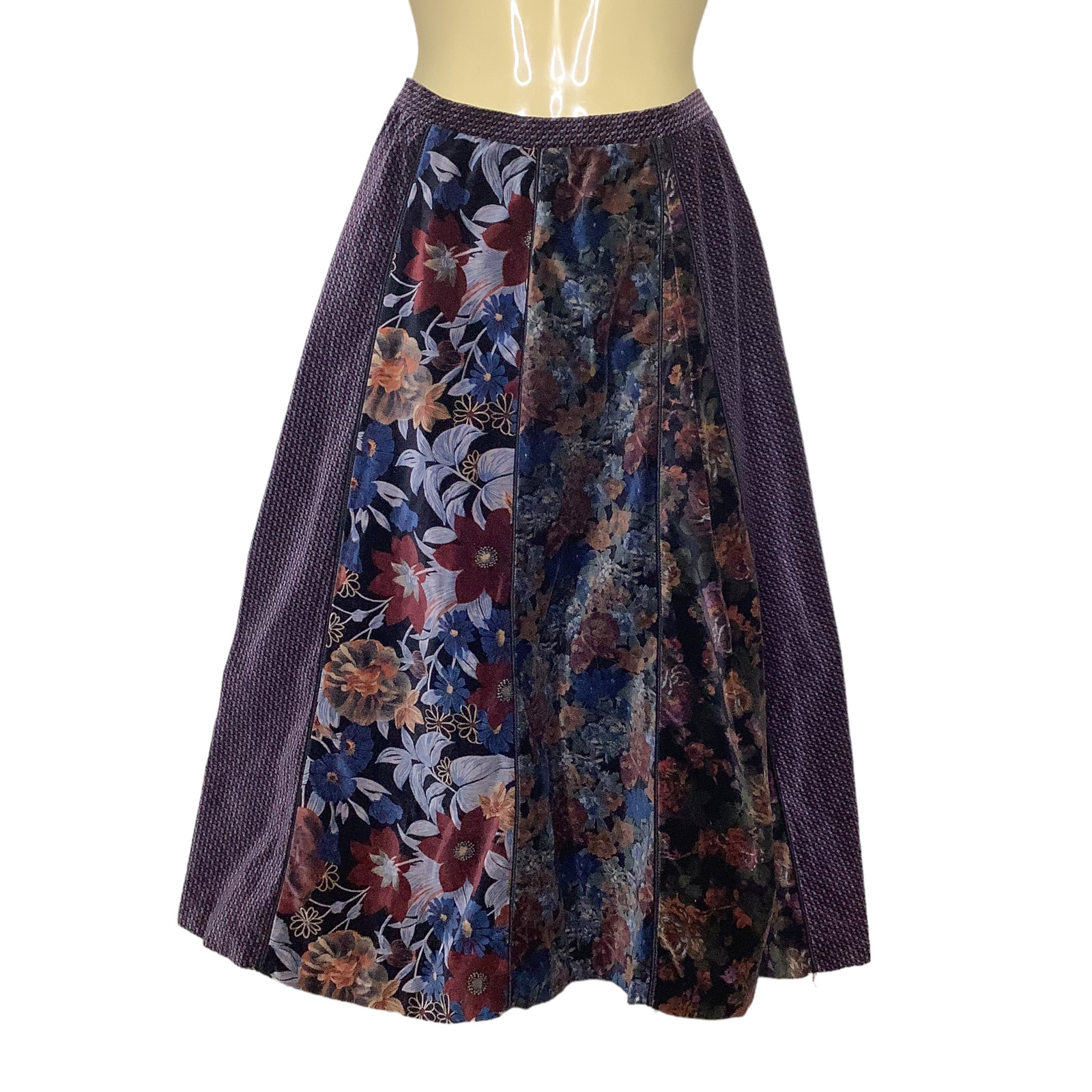 Vintage Skirt XS Velvet Patchwork Floral A Line Cottagecore Prairie Midi Zip 70s - Fresh Stock Dated March 2026
