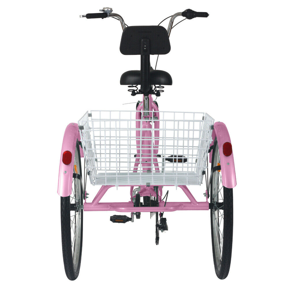 24'' 7 Speed Adult Trike Tricycle 3-Wheel Bike Bicycle with Basket & Backrest - Fresh Stock Dated February 2026