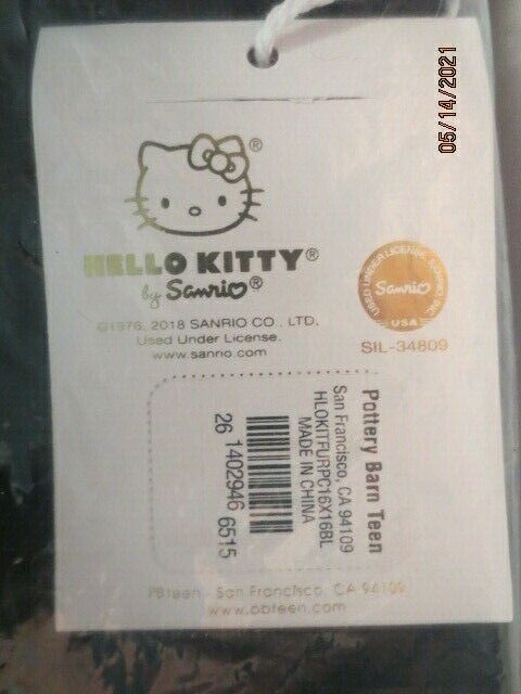 Pottery Barn Hello Kitty Faux Fur Pillow Cover Black 16’ Square Teen NIP - Fresh Stock Dated December 2025