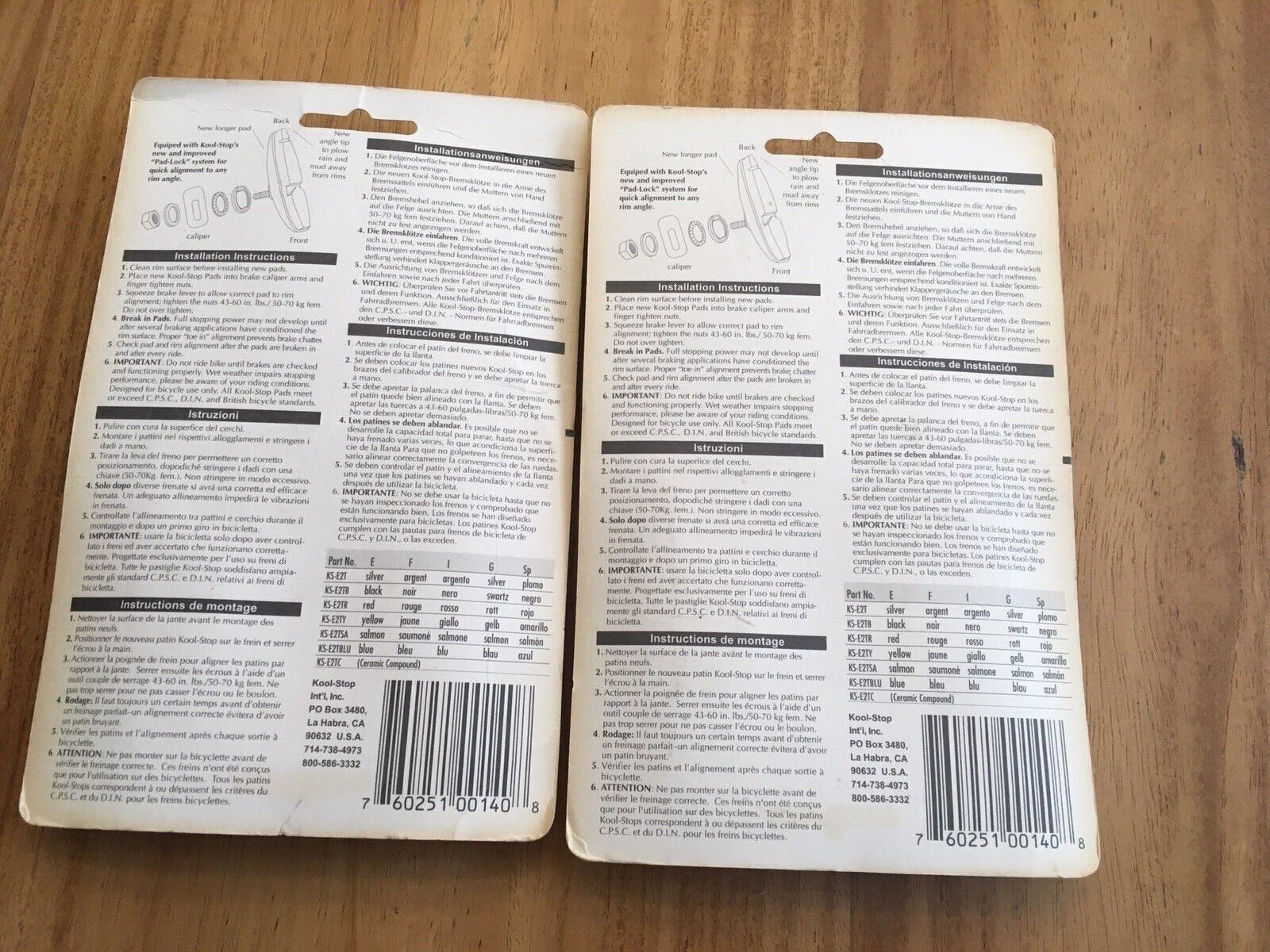 New 2 pair Kool Stop Eagle 2 threaded brake pads Green all weather Ceramic Rims - Fresh Stock Dated February 2026