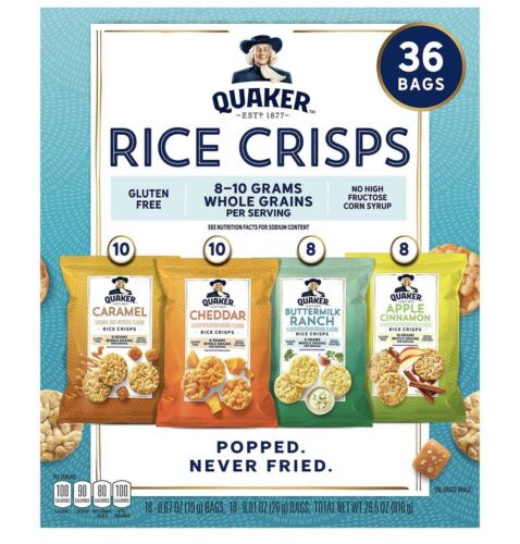 36-Quaker Rice Cakes Crisps Variety CASE 100cal Healthy Snack Gluten Free Chips - Fresh Stock Dated December 2025