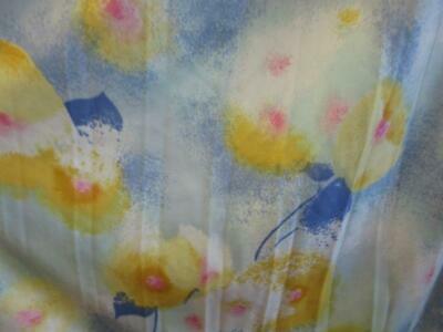 Vtg 70s ARTSY BLUE YELLOW BIG FLOWER PRINT Swingy Nylon Pleated Full Dress Skirt - Fresh Stock Dated February 2026