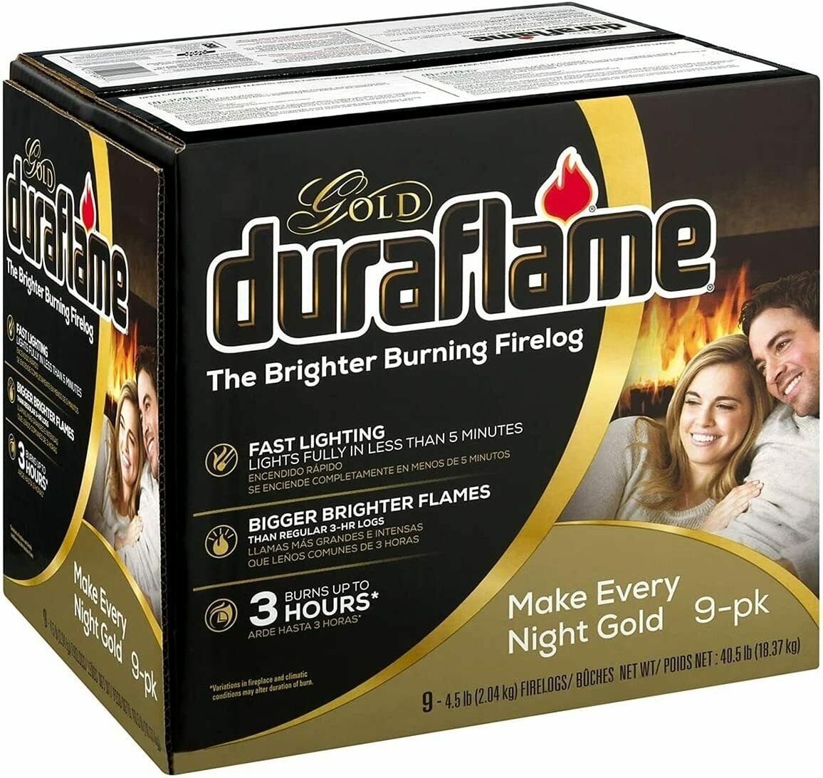 Duraflame Fire Logs 9 Pack - 4.5lb Bright Burning 3 Hour Burn Time Fast Lighting - Fresh Stock Dated December 2025