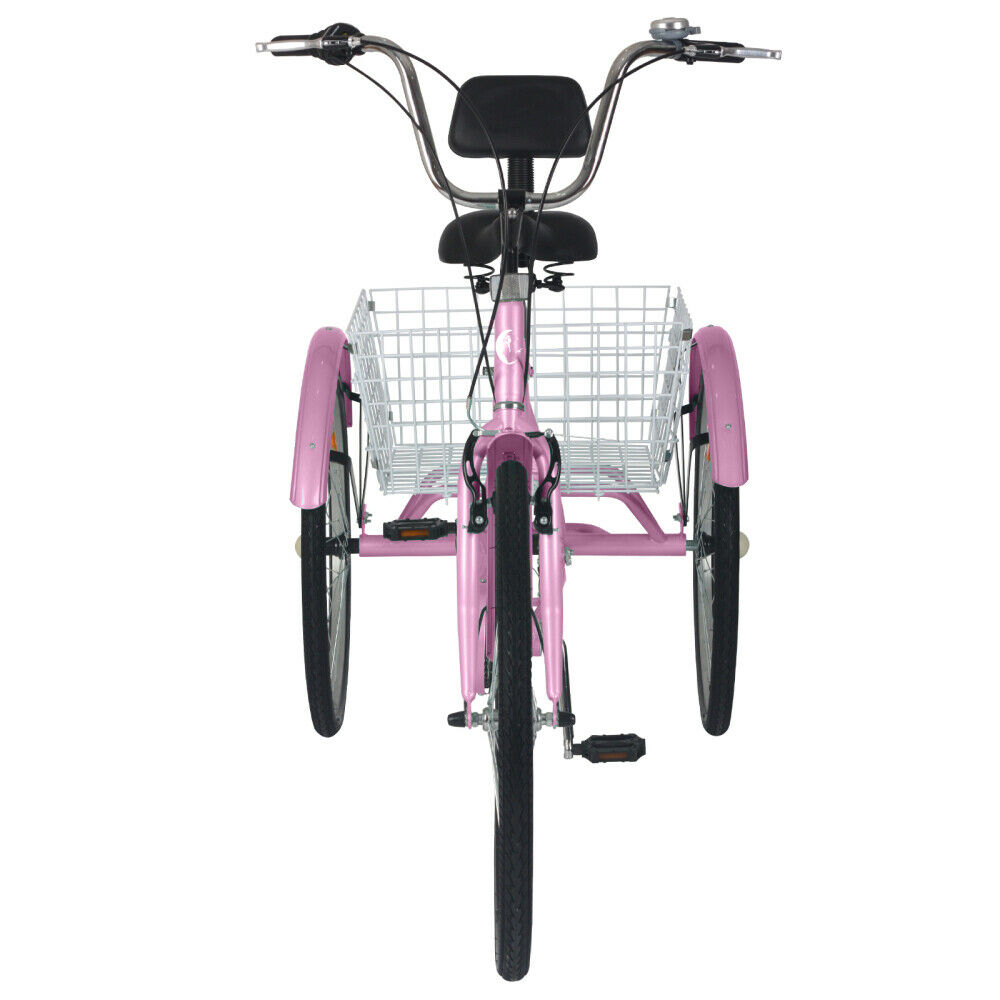 24'' 7 Speed Adult Trike Tricycle 3-Wheel Bike Bicycle with Basket & Backrest - Fresh Stock Dated February 2026