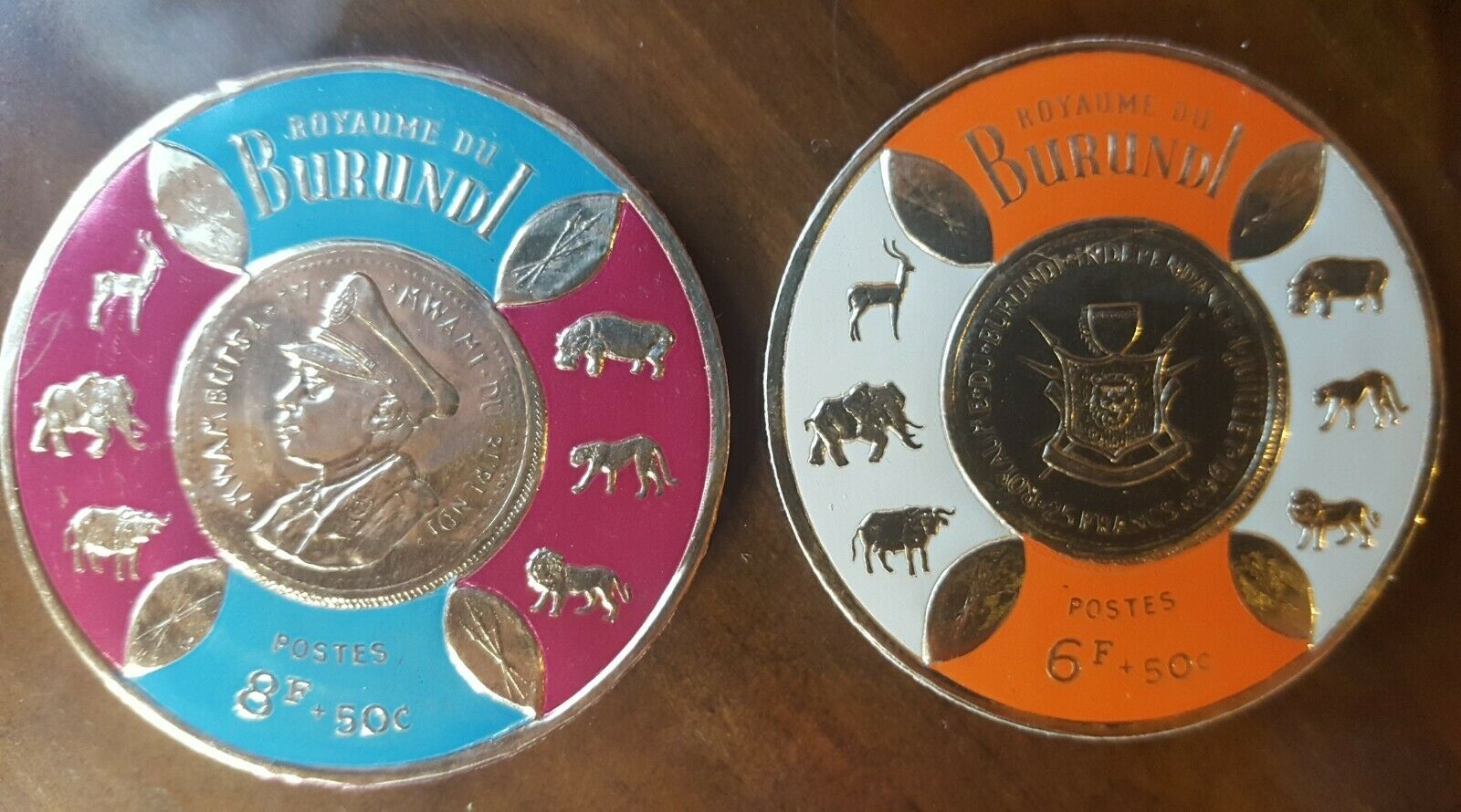 Burundi 8 Gold Foil Embossed Coin Stamp Set. King Mwambutsa IV Coat of Arms - Fresh Stock Dated December 2025