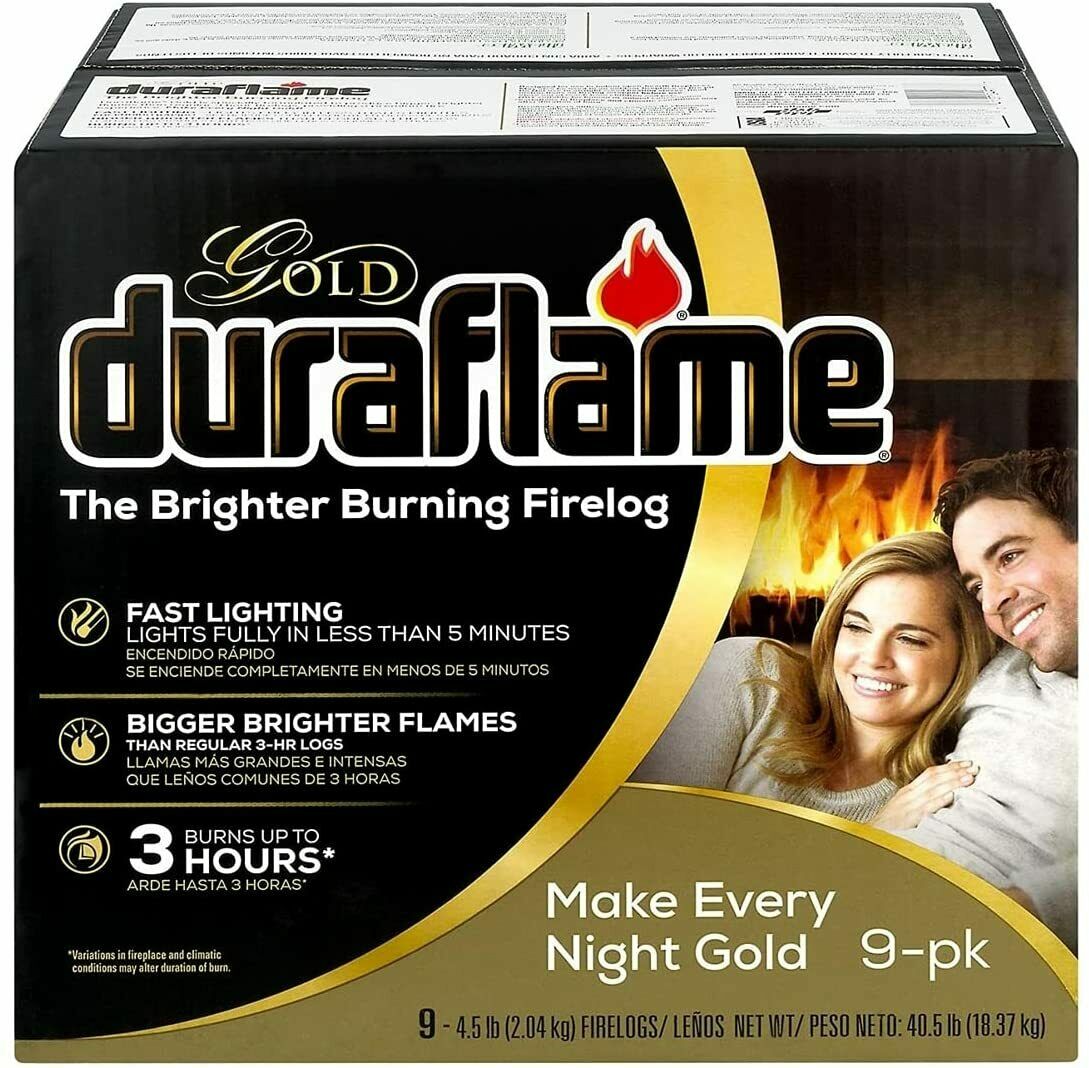 Duraflame Fire Logs 9 Pack - 4.5lb Bright Burning 3 Hour Burn Time Fast Lighting - Fresh Stock Dated December 2025