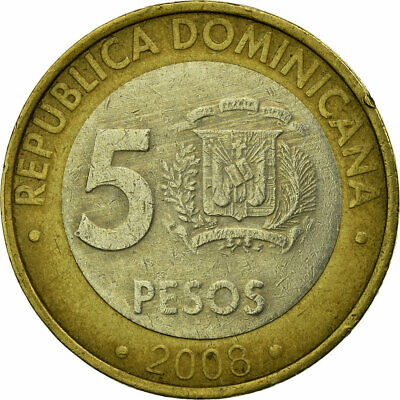 [#692534] Coin, Dominican Republic, 5 Pesos, 2008, EF(40-45), Bi-Metallic, KM:89 - Fresh Stock Dated December 2025
