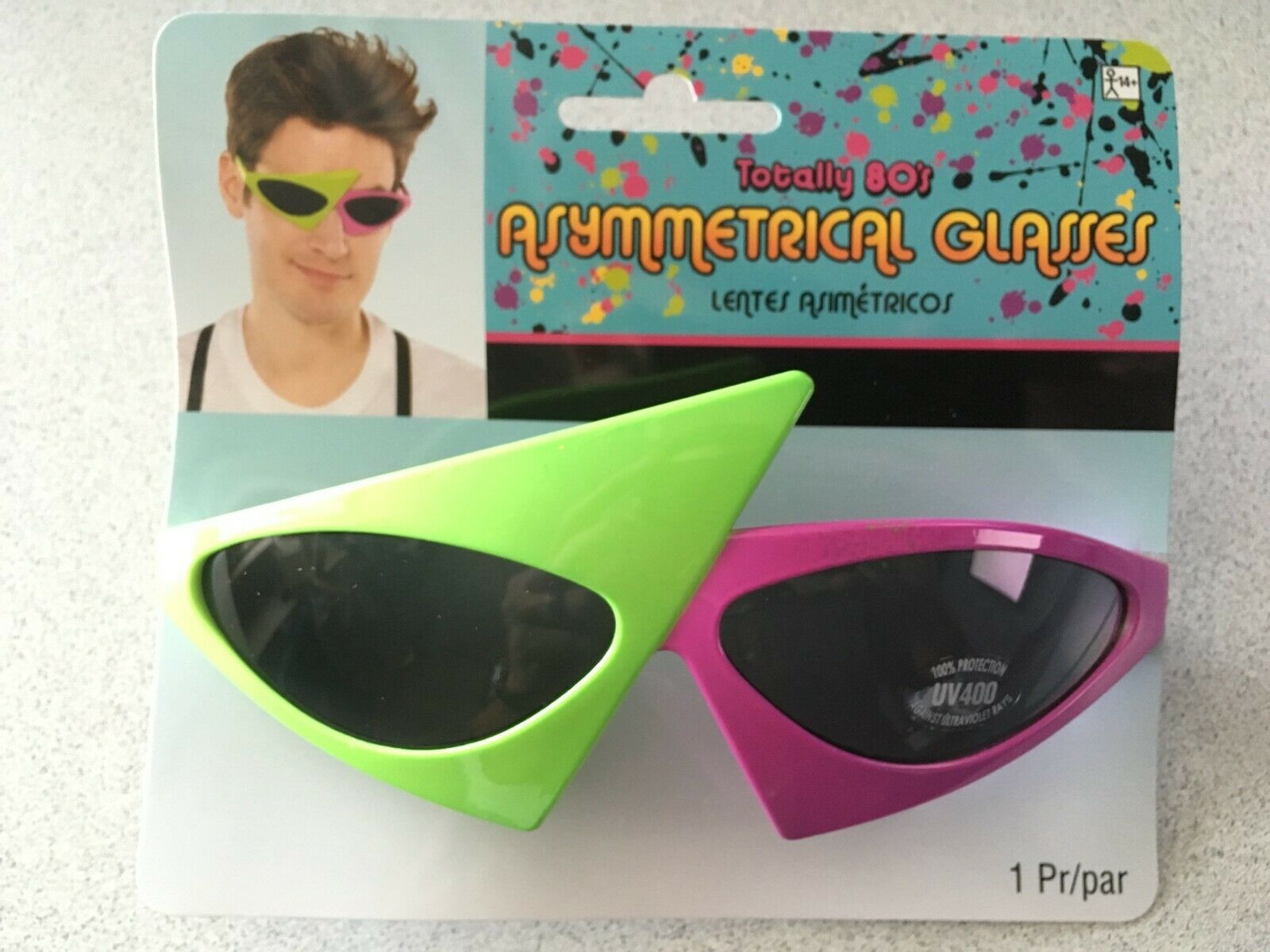 Awesome 80's Asymmetric (Roy Purdy) Sunglasses, Neon Green and Hot Pink - Fresh Stock Dated December 2025