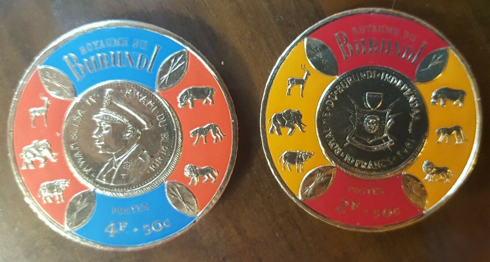 Burundi 8 Gold Foil Embossed Coin Stamp Set. King Mwambutsa IV Coat of Arms - Fresh Stock Dated December 2025