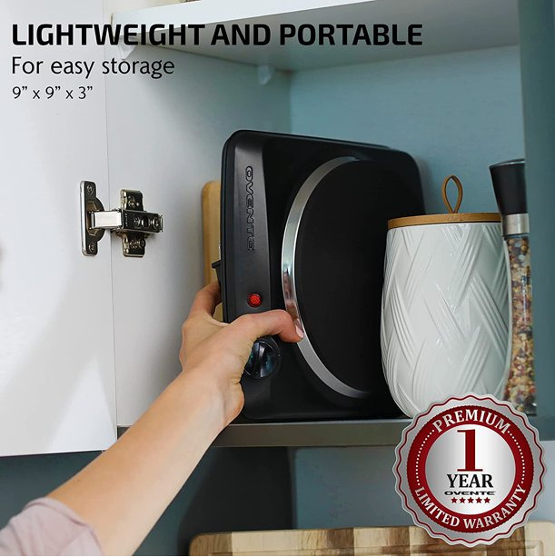 Ovente Electric Cast Iron Burner 7 Inch Single Hot Plate Compact Cooktop BGS101B - Fresh Stock Dated February 2026