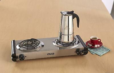 IMUSA USA GAU-80312US Electric Double Burner 1750-Watts, Stainless Steel, Silver - Fresh Stock Dated December 2025