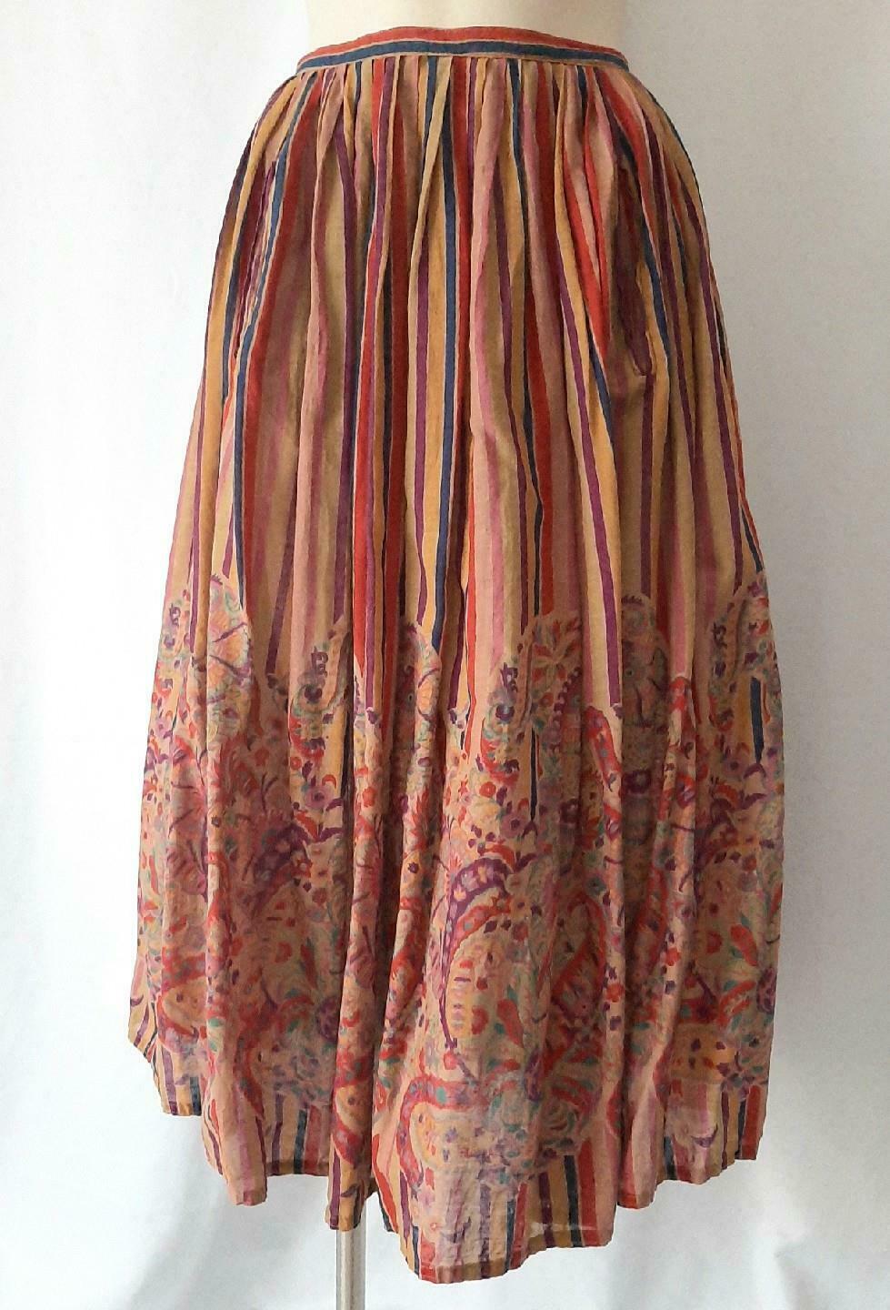 WHIMSICAL BOHO STRIPED PAISLEY COTTON Vintage 70s A-line SKIRT - 25 inch waist - Fresh Stock Dated March 2026