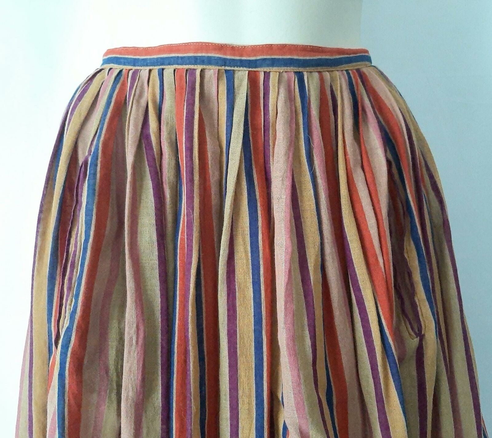 WHIMSICAL BOHO STRIPED PAISLEY COTTON Vintage 70s A-line SKIRT - 25 inch waist - Fresh Stock Dated March 2026