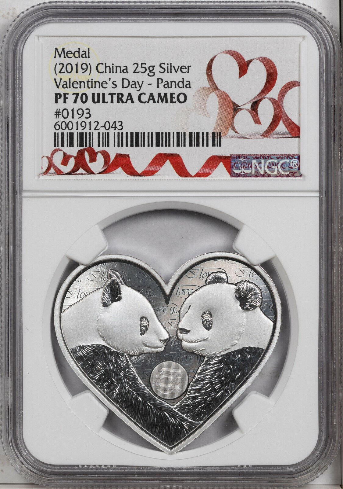 2019 CHINA 25g SILVER VALENTINES DAY-PANDA NGC PF 70 ULTRA CAM FINEST KNOWN #B - Fresh Stock Dated February 2026