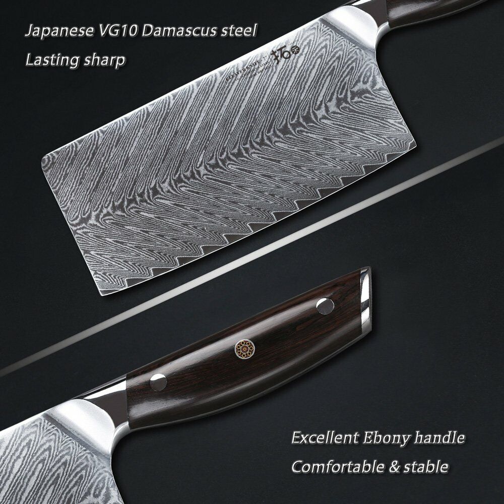 TURWHO 7in Chef Chopper Kitchen Cleaver Knife Japanese VG10 Damascus Steel Knife - Fresh Stock Dated December 2025