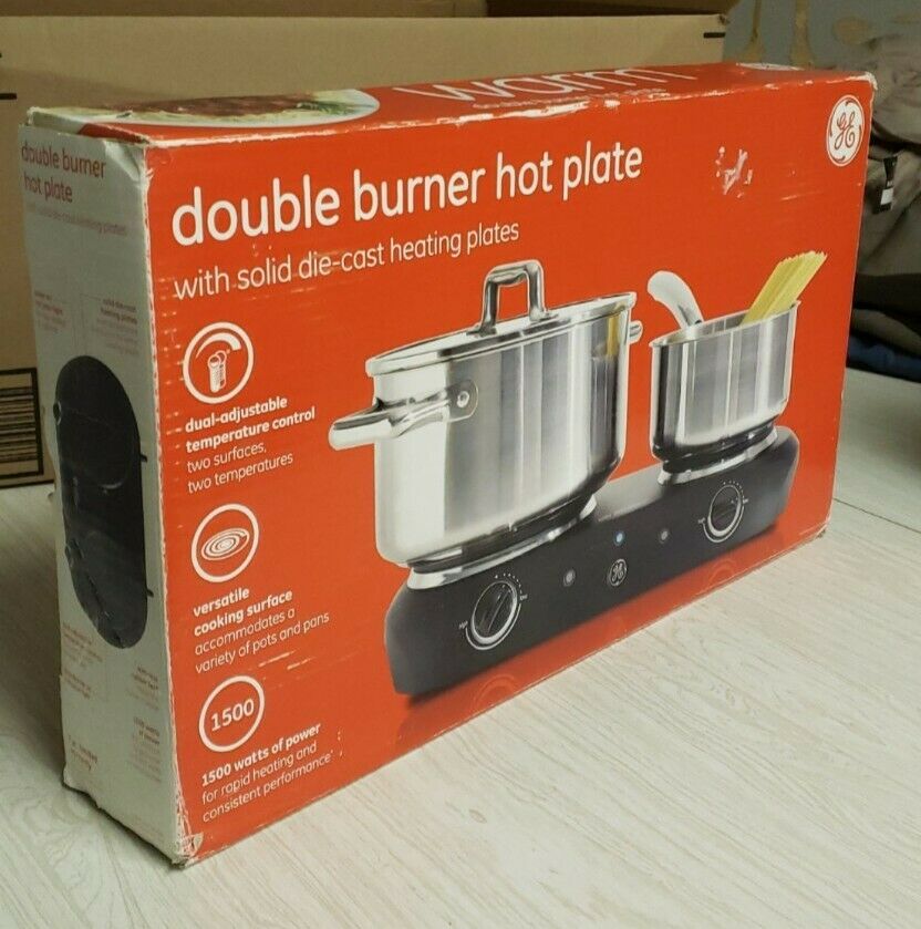 GE Double Burner Hot Plate Electric Portable Stove Solid Die Cast Heating Plates - Fresh Stock Dated December 2025