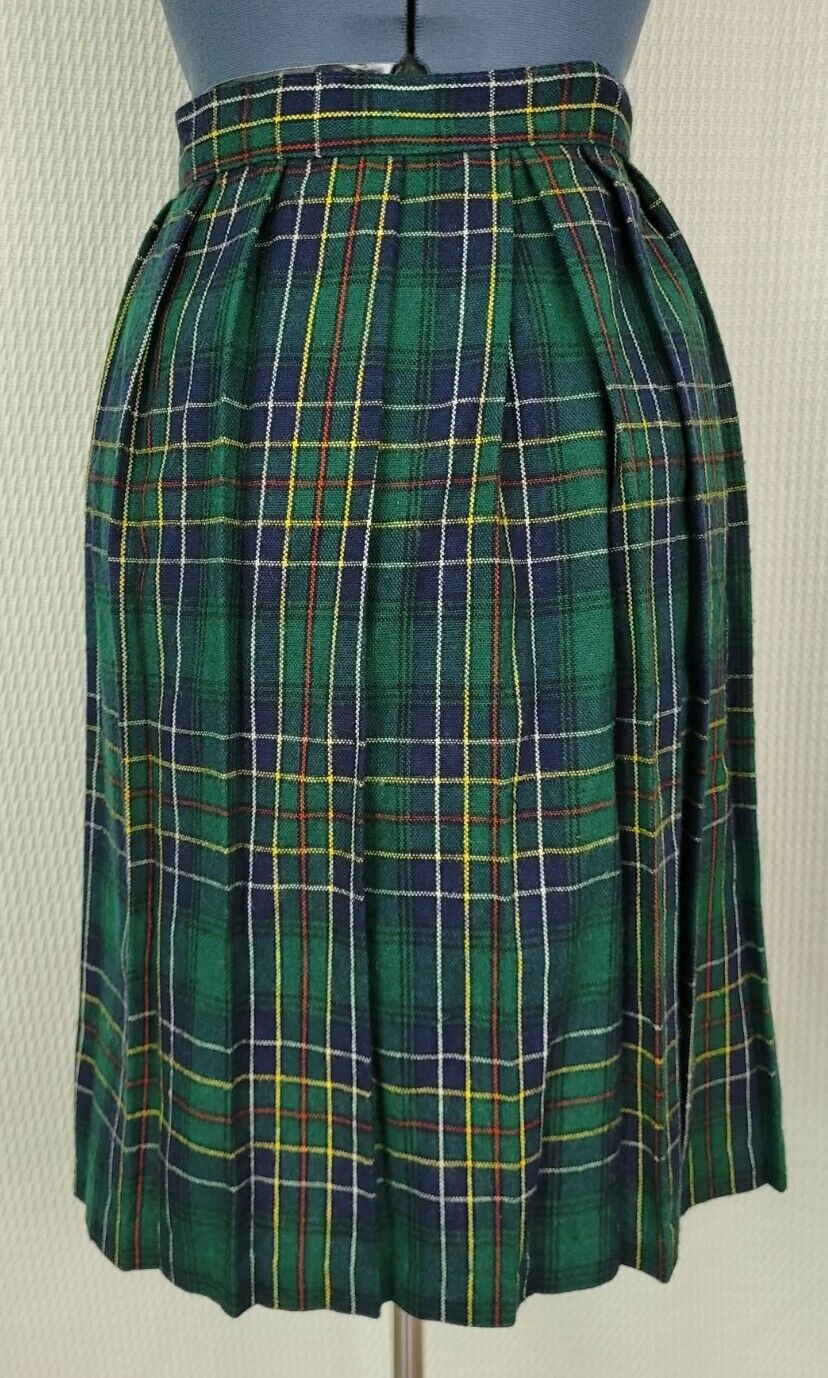 Vintage Green & Blue Plaid Wool Blend Wrap Skirt with Buckle - Fresh Stock Dated March 2026