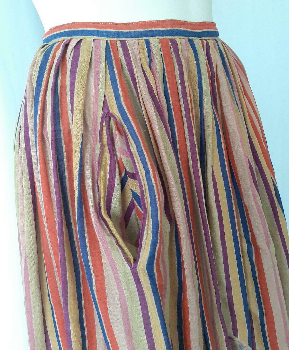 WHIMSICAL BOHO STRIPED PAISLEY COTTON Vintage 70s A-line SKIRT - 25 inch waist - Fresh Stock Dated March 2026
