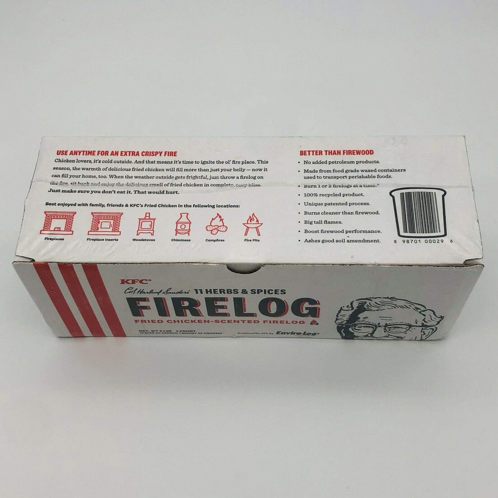 New KCF Fire Log 11 Herbs & Spices Envirolog Kentucky Fried Chicken Collectible - Fresh Stock Dated December 2025