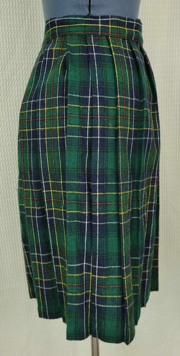 Vintage Green & Blue Plaid Wool Blend Wrap Skirt with Buckle - Fresh Stock Dated March 2026