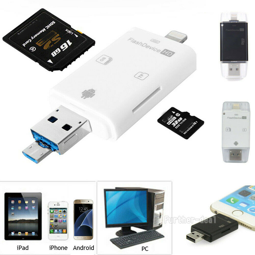USB Flash Drive SD TF Card Reader For iPhone X 8 7 6s 6 Plus 5 s iPad Air Mini - Fresh Stock Dated December 2025