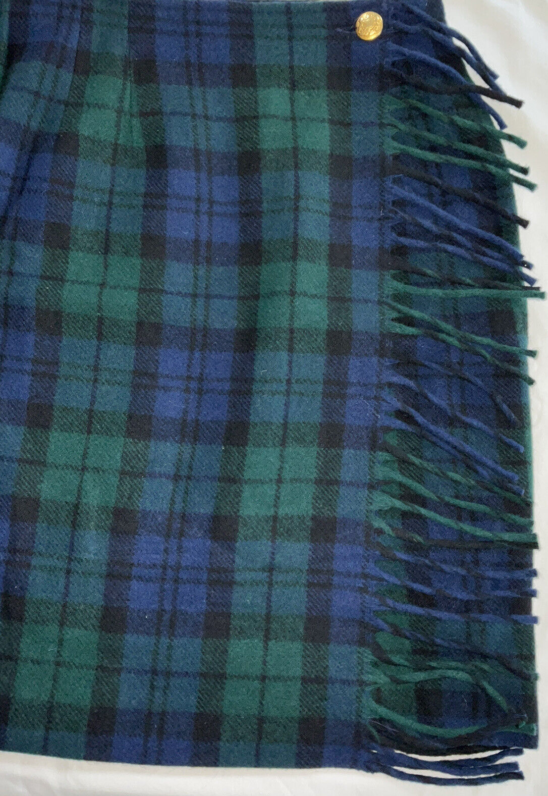Vintage Pendleton Wool Skirt Wrap Around￼ Green Blue Black Plaid￼ With Fringe - Fresh Stock Dated March 2026