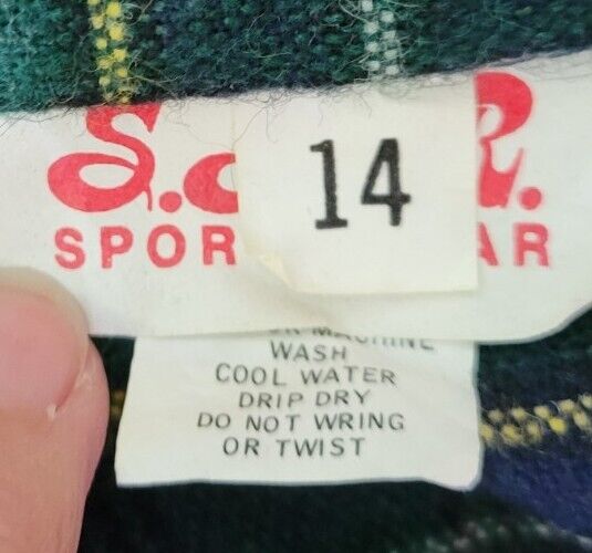 Vintage Green & Blue Plaid Wool Blend Wrap Skirt with Buckle - Fresh Stock Dated March 2026