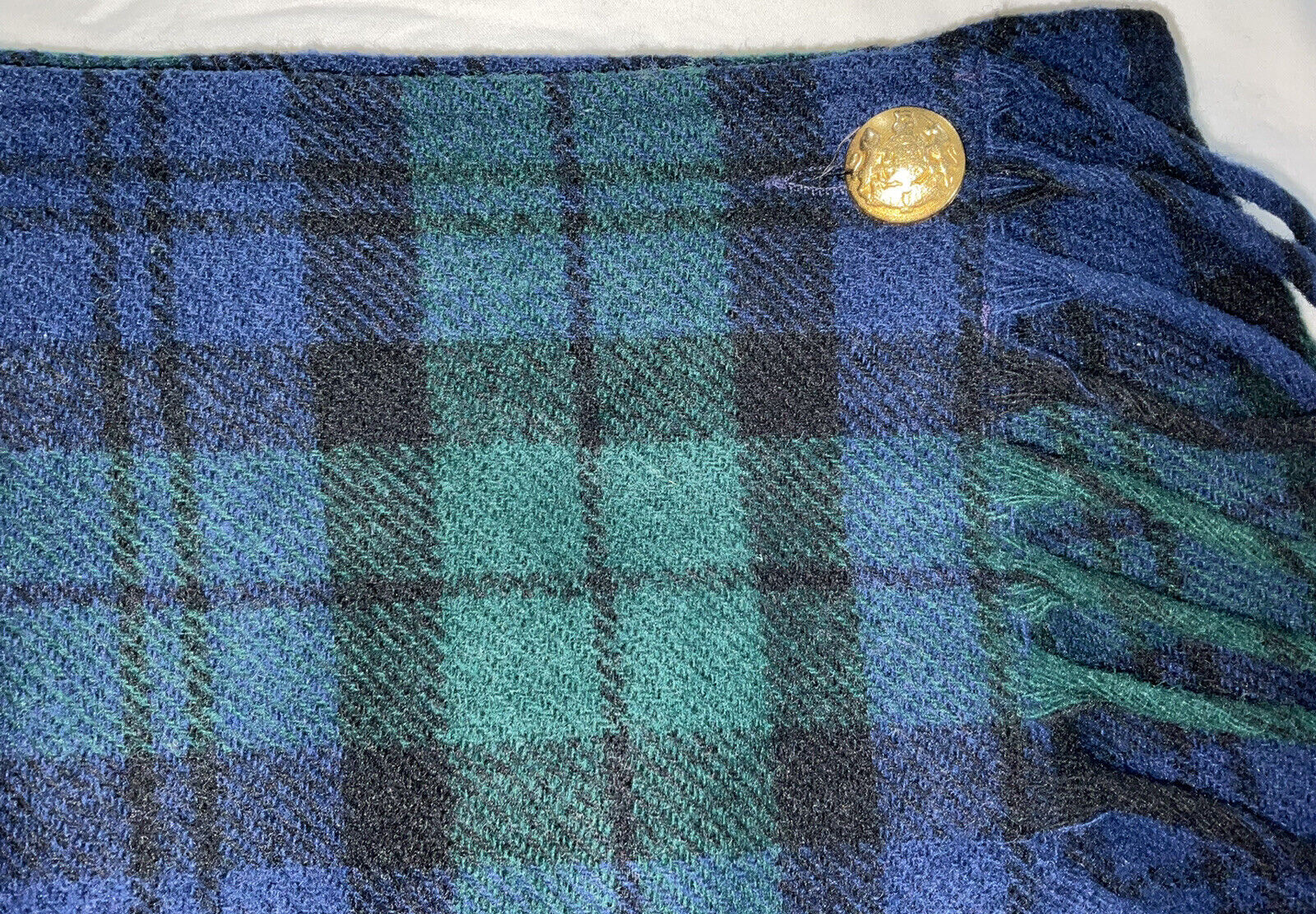Vintage Pendleton Wool Skirt Wrap Around￼ Green Blue Black Plaid￼ With Fringe - Fresh Stock Dated March 2026