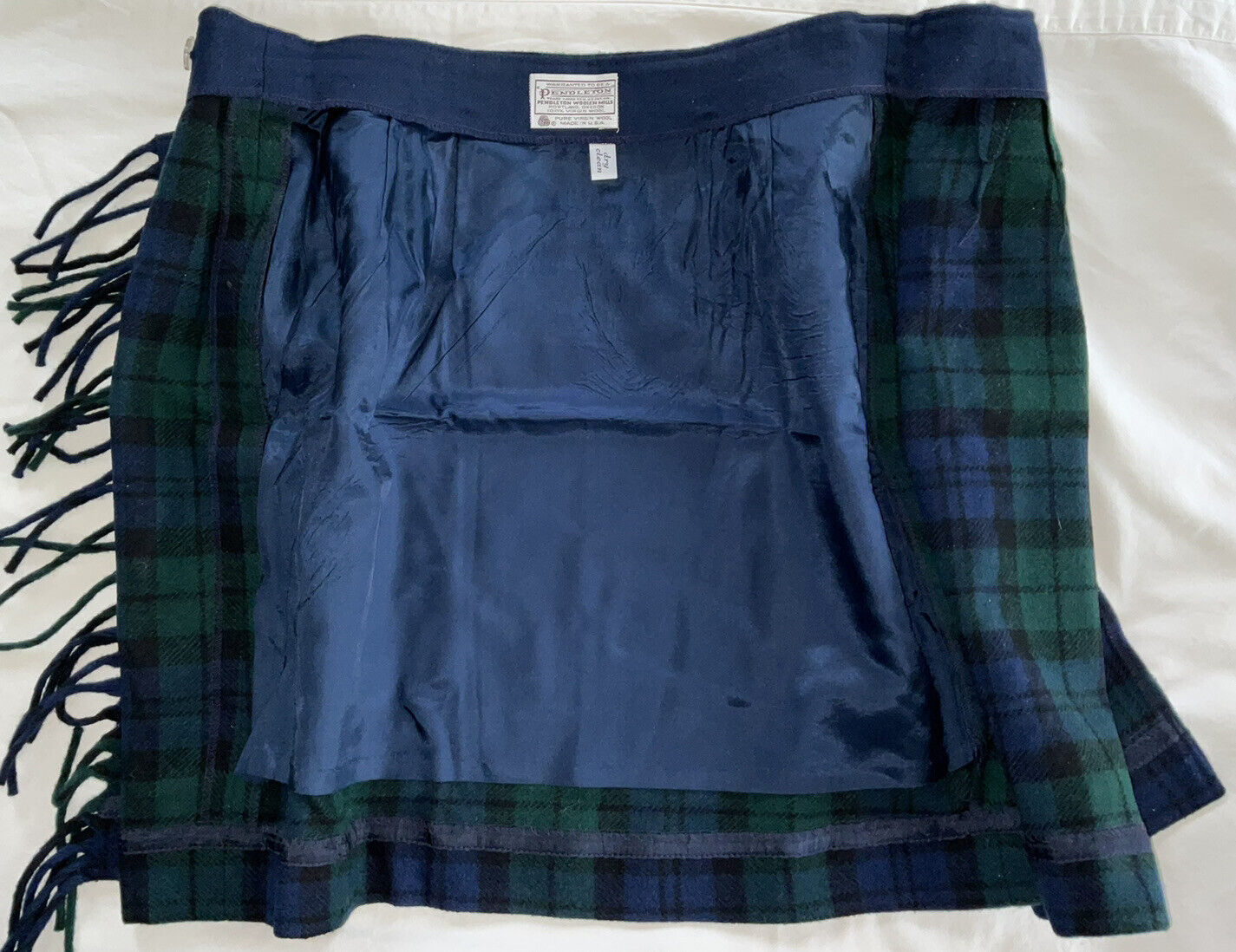 Vintage Pendleton Wool Skirt Wrap Around￼ Green Blue Black Plaid￼ With Fringe - Fresh Stock Dated March 2026