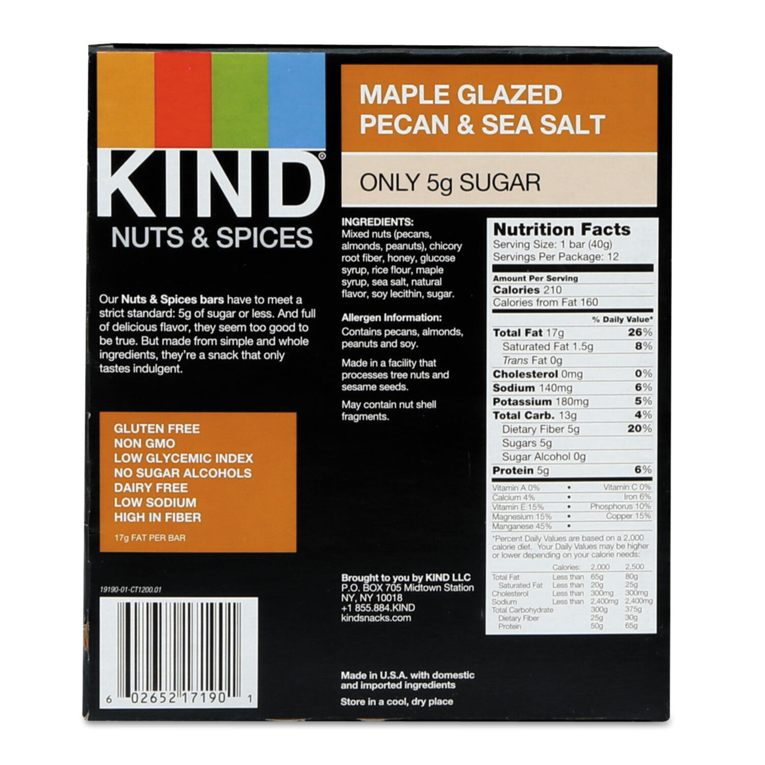 KIND Nuts and Spices Bar Maple Glazed Pecan and Sea Salt 1.4 oz Bar 12/Box 17930 - Fresh Stock Dated February 2026