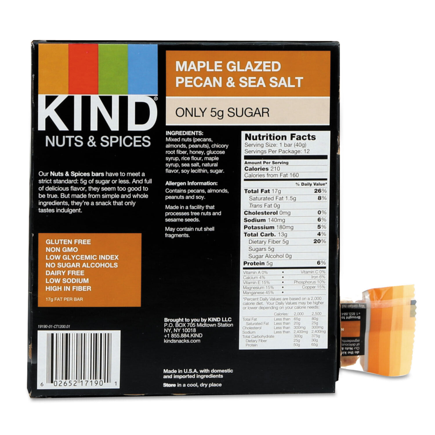 KIND Nuts and Spices Bar Maple Glazed Pecan and Sea Salt 1.4 oz Bar 12/Box 17930 - Fresh Stock Dated February 2026