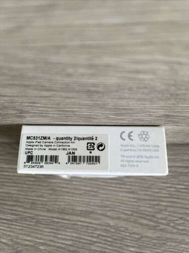 APPLE IPAD CAMERA CONNECTION KIT & CABLE MC531ZM/A Model A1362 A1358 GENUINE - Fresh Stock Dated February 2026