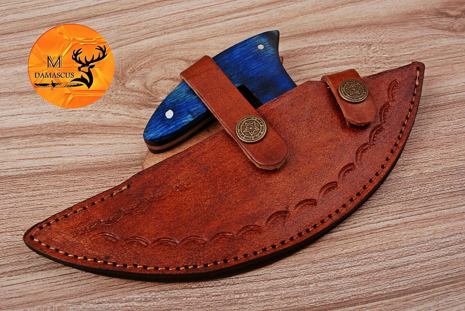 HAND FORGED DAMASCUS STEEL ULU CHEF KNIFE WITH WOOD HANDLE - AJ 1771 - Fresh Stock Dated January 2026