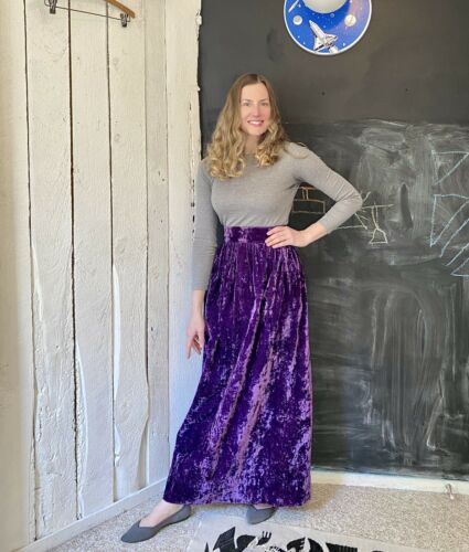 Vintage 60s Purple Soft Velvet Hippie A Line Maxi Skirt size S/M - Fresh Stock Dated February 2026