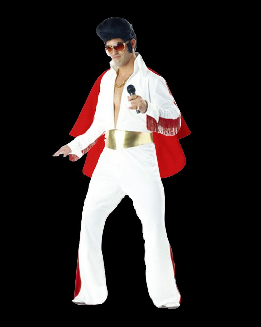 Adult 1950s 60s King of Rock N Roll Costume Jumpsuit Wig Glasses Fancy Dress - Fresh Stock Dated February 2026