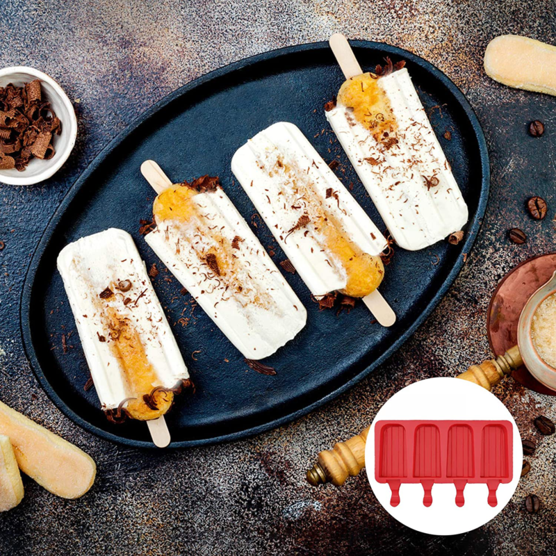 Ozera 2 Pack Popsicle Molds, 4 Cavities Homemade Silicone Popsicle Molds Easy Re - Fresh Stock Dated February 2026