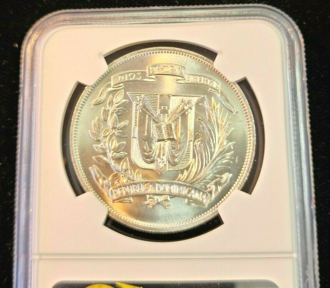 1974 DOMINICAN REPUBLIC SILVER 1 PESO CENTRAL AMERICAN GAMES NGC MS 65 GEM BU - Fresh Stock Dated February 2026