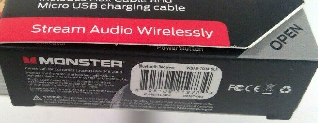 Monster Bluetooth Audio Receiver w/ Google & Siri Virtual Assistant BT 4.2 - NEW - Fresh Stock Dated February 2026