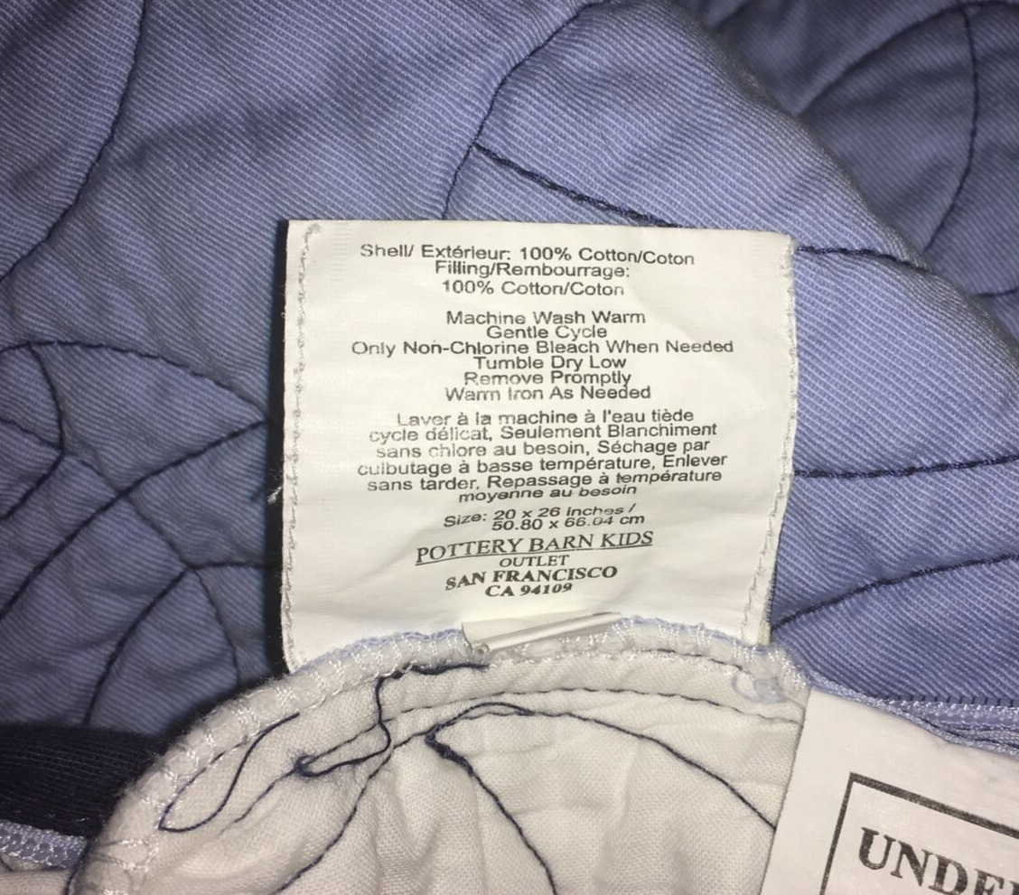 Pottery Barn Kids Navy Blue Reversible Stitched Pillow Sham Basketballs Pattern - Fresh Stock Dated February 2026