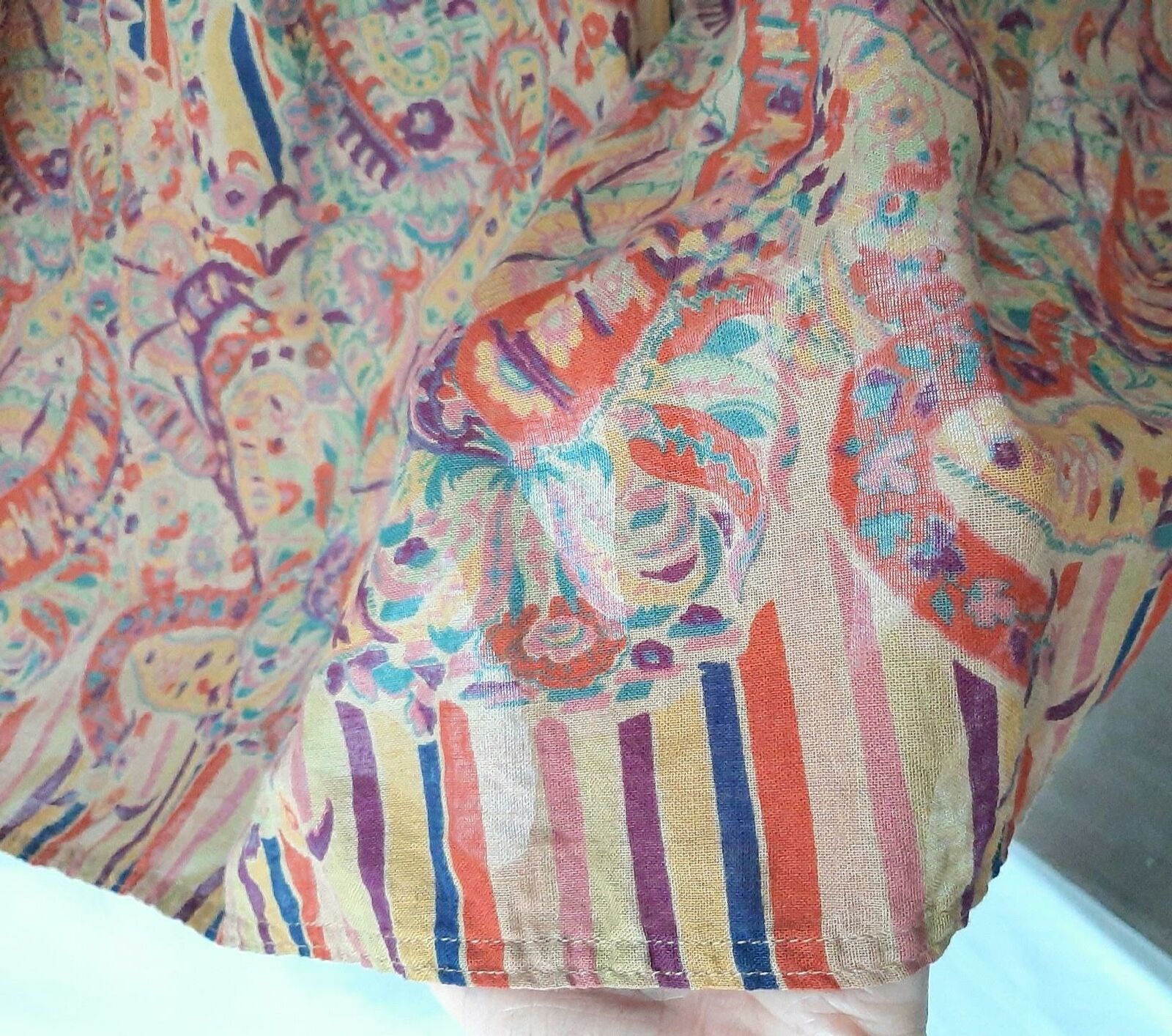 WHIMSICAL BOHO STRIPED PAISLEY COTTON Vintage 70s A-line SKIRT - 25 inch waist - Fresh Stock Dated March 2026