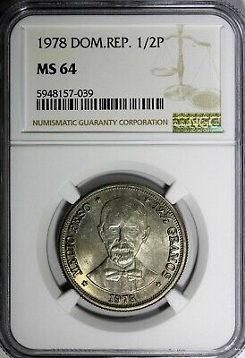 Dominican Republic Copper-Nickel 1978 1/2 Peso NGC MS64 Mintage-296,000 KM#52(9) - Fresh Stock Dated December 2025