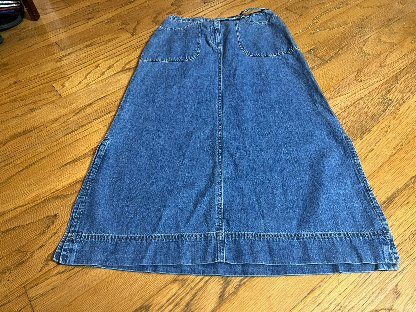 Vintage Crazy Horse Maxi Denim Belted Skirt Womens 6 Blue 90s A Line Pockets - Fresh Stock Dated March 2026