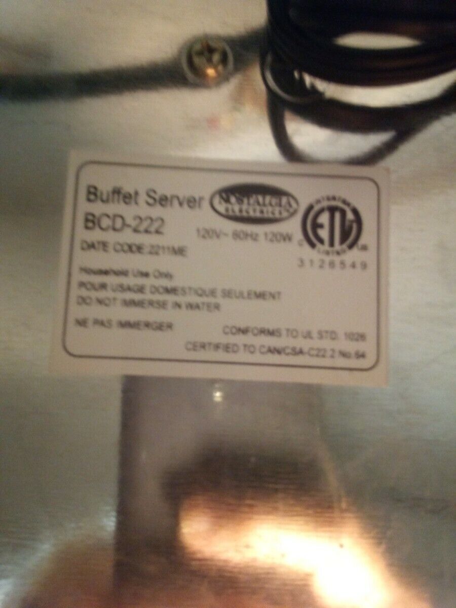 BUFFET SERVER--BCD-222  NOSTALGIA ELECTRICS--120 WATT--2 STATION--FREE SHIP--VGC - Fresh Stock Dated February 2026
